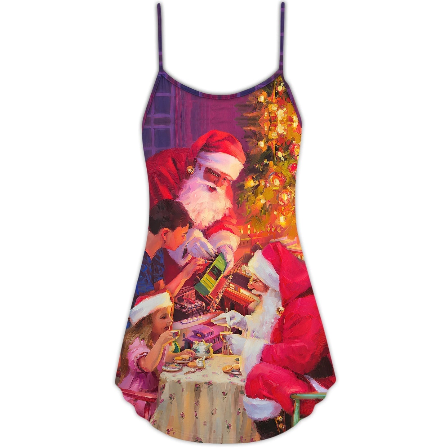 Christmas Santa Story Light Art V-Neck Sleeveless Cami Dress For Festive Events And Casual Summer Styling