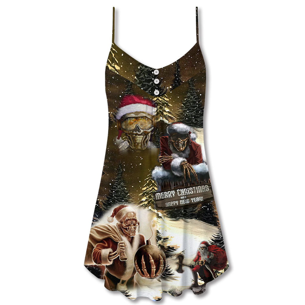 Skull Happy New Year Holiday V-Neck Sleeveless Cami Dress For Festivals Travel And Relaxed Casual Summer Wear