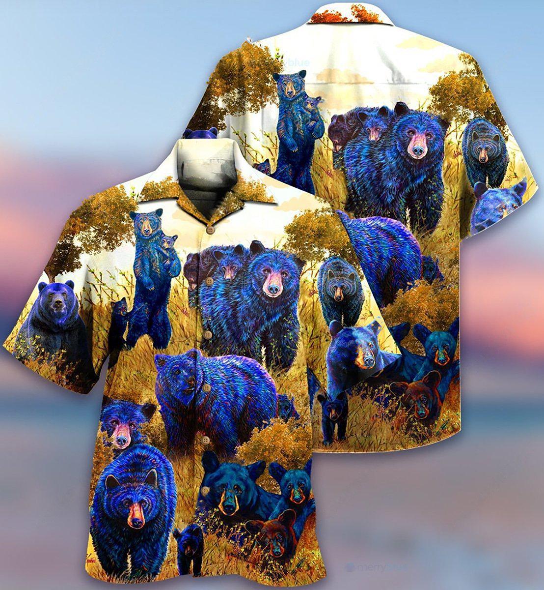 Bear Animals Hawaiian Shirt Pattern Detail For Summer Holidays And Outdoor Fun