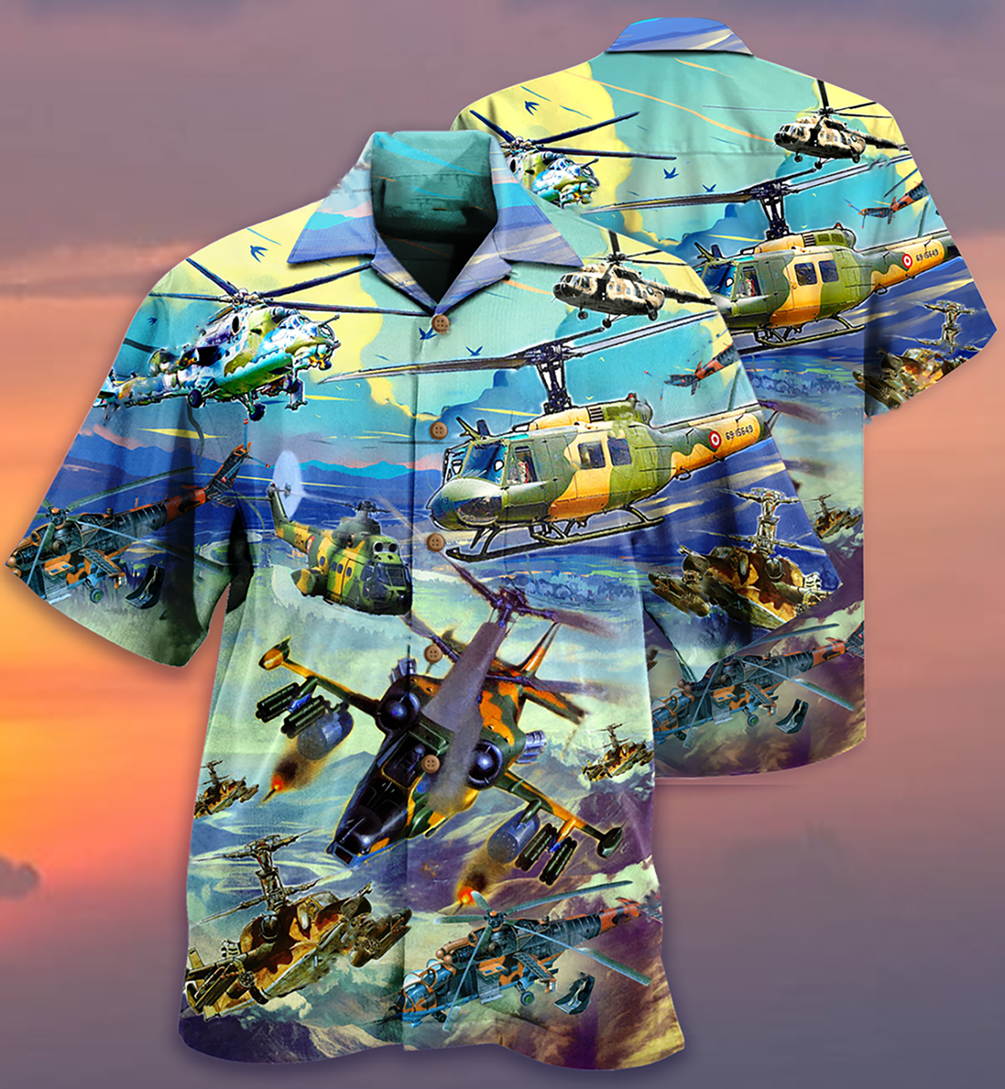 Blue Vintage Combat Aircraft Skyline Hawaiian Shirt For Beach Parties And Weekend Getaways