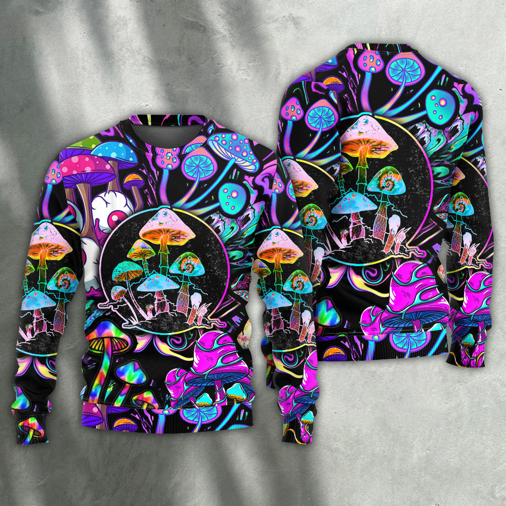Hippie Mushroom Neon Light Colorful Sweater For Festival Adventures Vacations And Relaxed Daily Styling