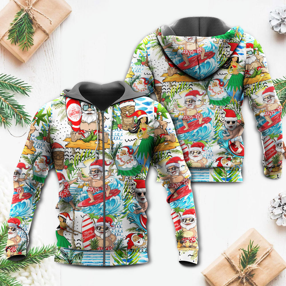 Christmas Santa Aloha Beach Vibe Hoodie For Holiday Parties Weekend Outings And Cheerful Gift Giving