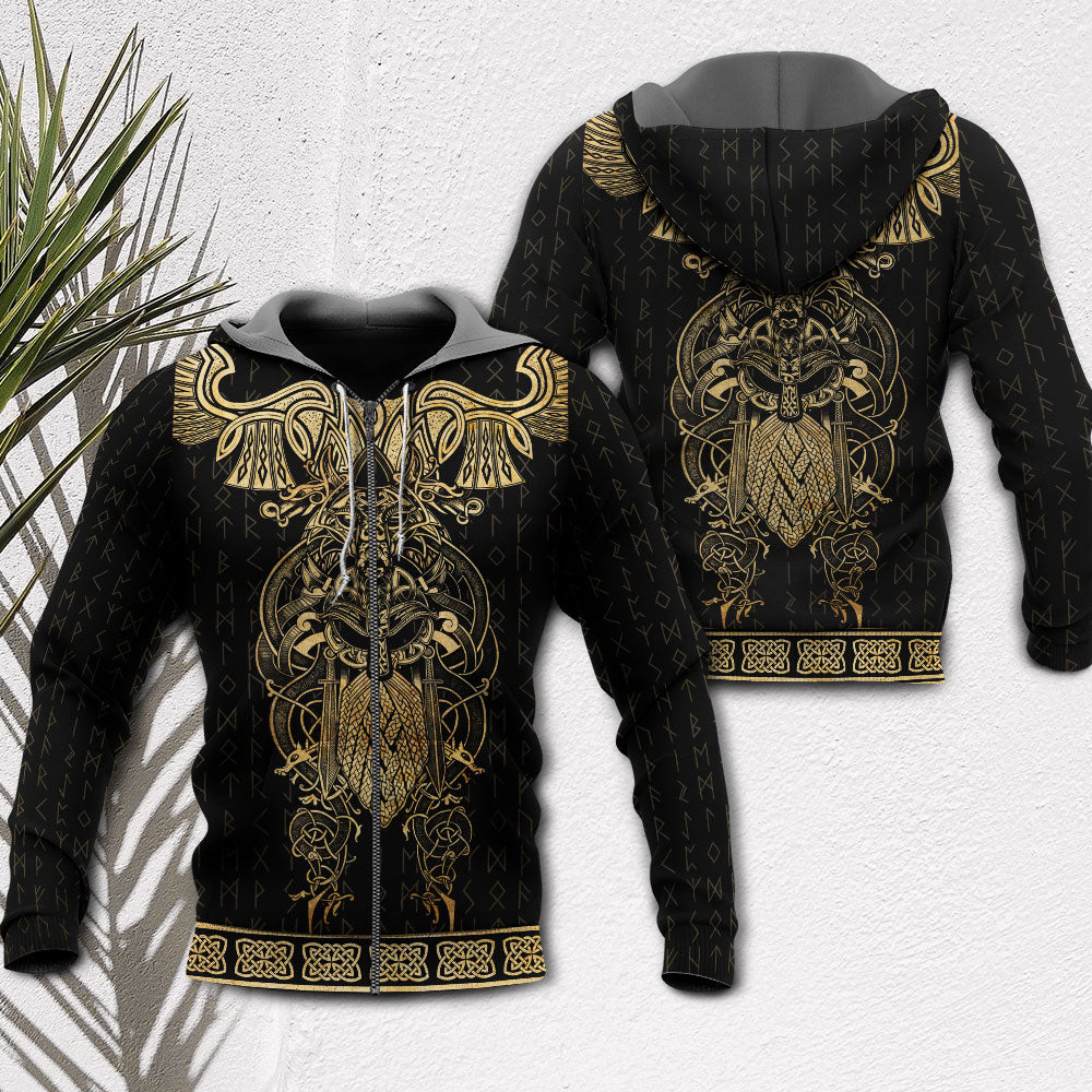Yellow Viking Warrior Raven Symbol Hoodie For Norse Themed Outfits Weekend Travel And Relaxed Comfort