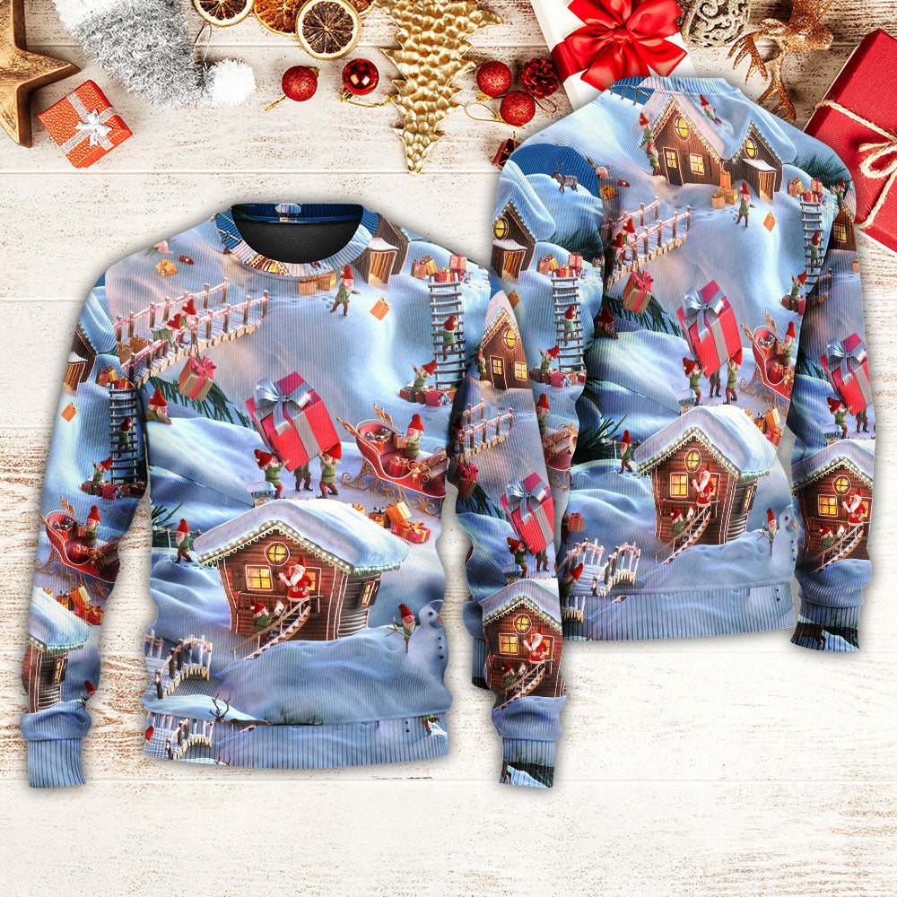 Christmas Santa And Gnome Merry Xmas Sweater For Winter Celebrations Family Events And Relaxed Seasonal Styling
