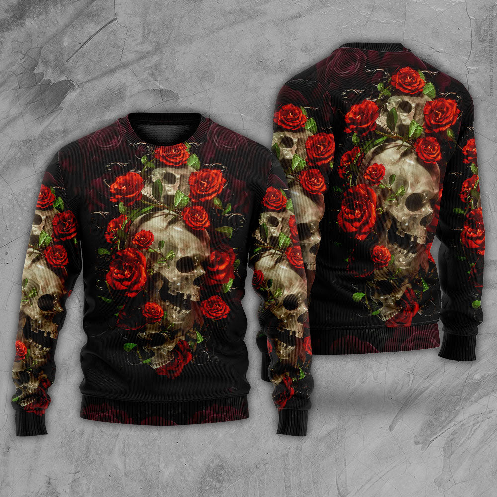 Skull And Roses Sweater For Fantasy Fans Casual Outings And Weekend Adventures