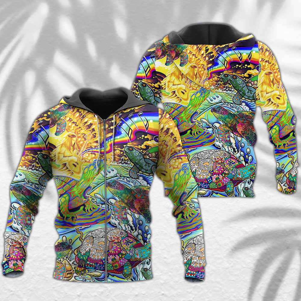 Hippie Colorful Turtle Peace Hoodie For Beach Trips Weekend Outings And Relaxed Streetwear