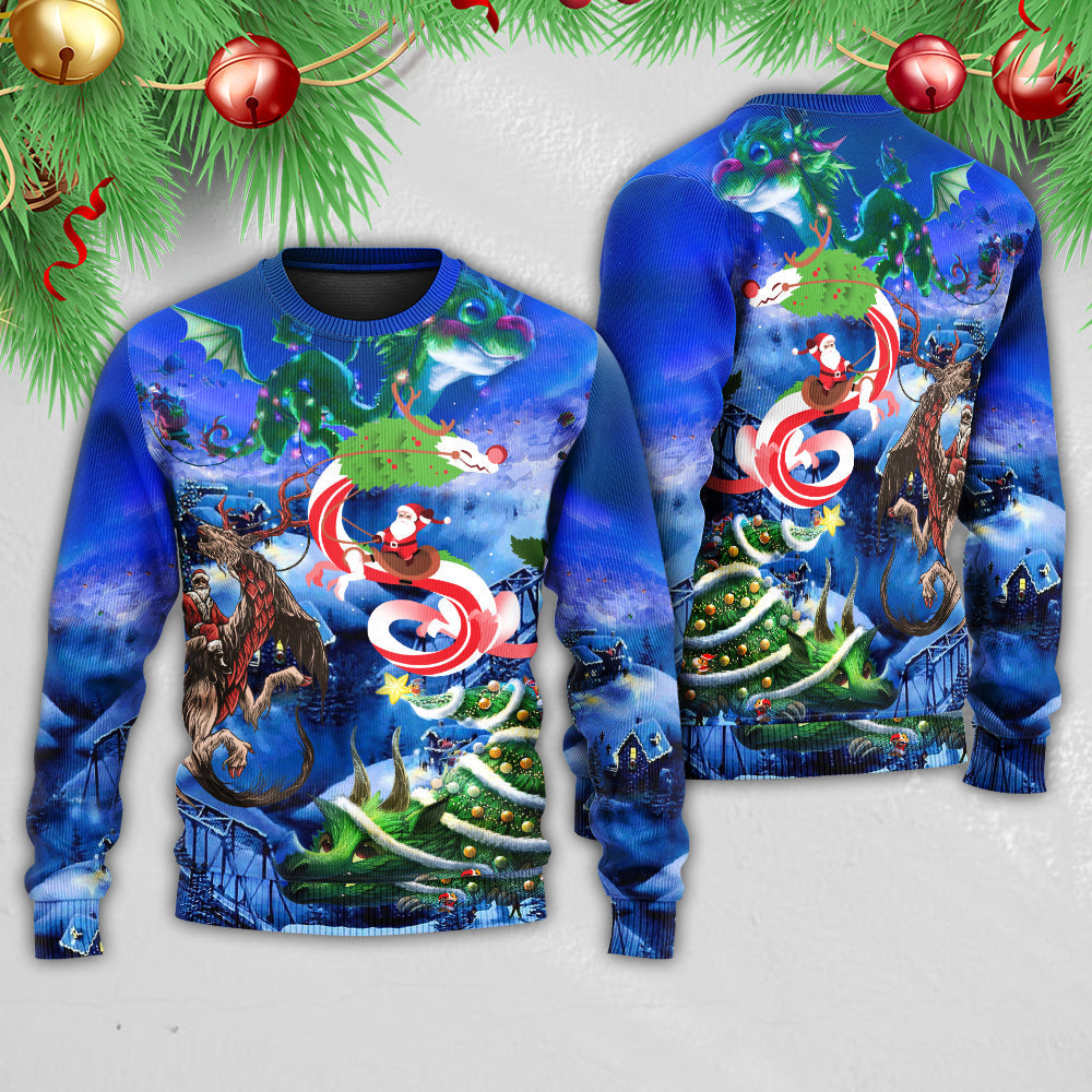 Christmas Santa Riding Fantasy Dragon Sweater For Winter Celebrations Family Events And Thoughtful Gifting
