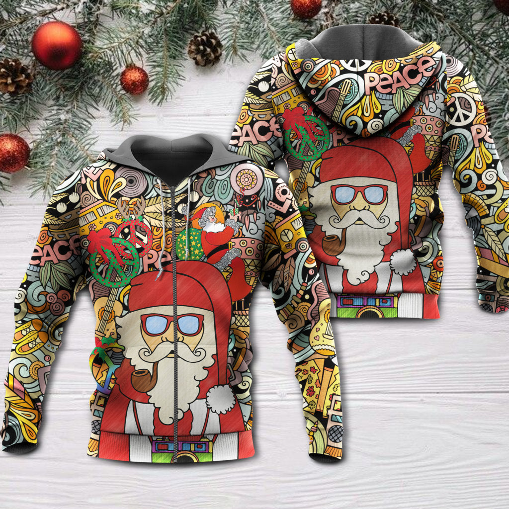 Hippie Christmas Santa Peace Love Hoodie For Seasonal Parties Casual Wear And Thoughtful Holiday Gifts