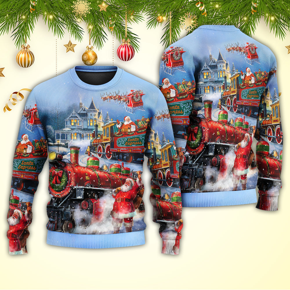 Christmas Santa Train Gift Painting Sweater For Family Gatherings Winter Travel And Everyday Seasonal Comfort