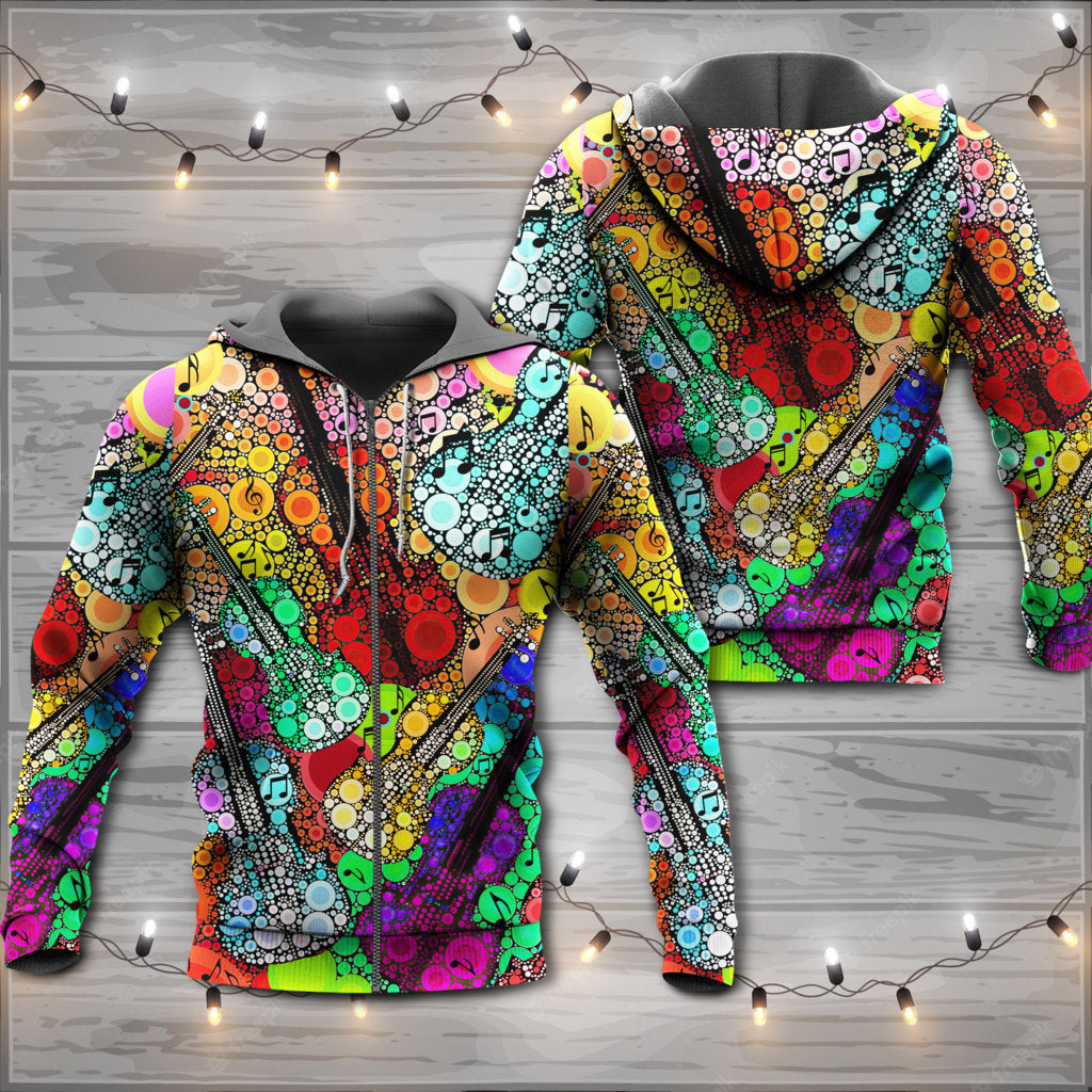 Colorful Guitar Scroll Bubble Hoodie For Rehearsals Weekend Outings And Comfortable Streetwear