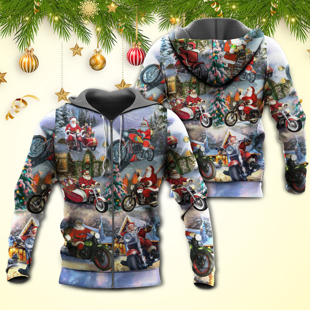Santa Motorcycle Snow Mountain Hoodie For Holiday Gatherings Winter Travel And Seasonal Gifting