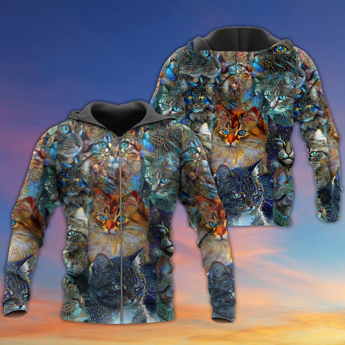 Colorful Glass Cat Lover Hoodie For Nature Lovers Casual Travel And Comfortable Layering
