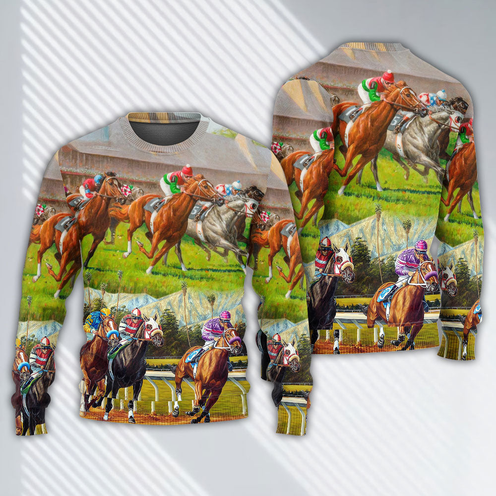 Horse Racing Forward Motion Sweater For Distinctive Animal Artwork Holidays And Thoughtful Gifts