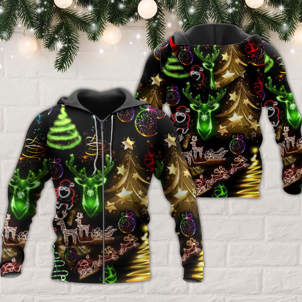 Neon Christmas Tree Snowman Hoodie For Holiday Parties Weekend Outings And Cheerful Gift Giving