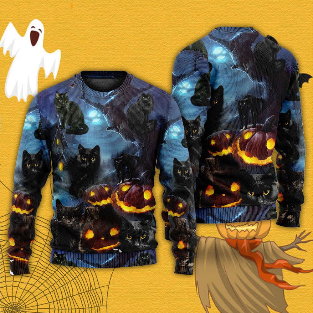 Halloween Black Cat Dark Night Sweater For Halloween Events Weekend Outings And Creative Gift Giving