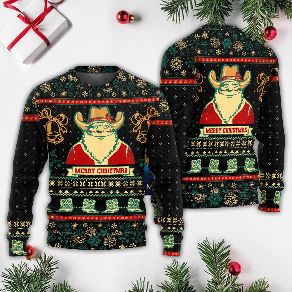 Christmas Cowboy Santa Old West Sweater For Holiday Parties Family Gatherings And Seasonal Gift Giving