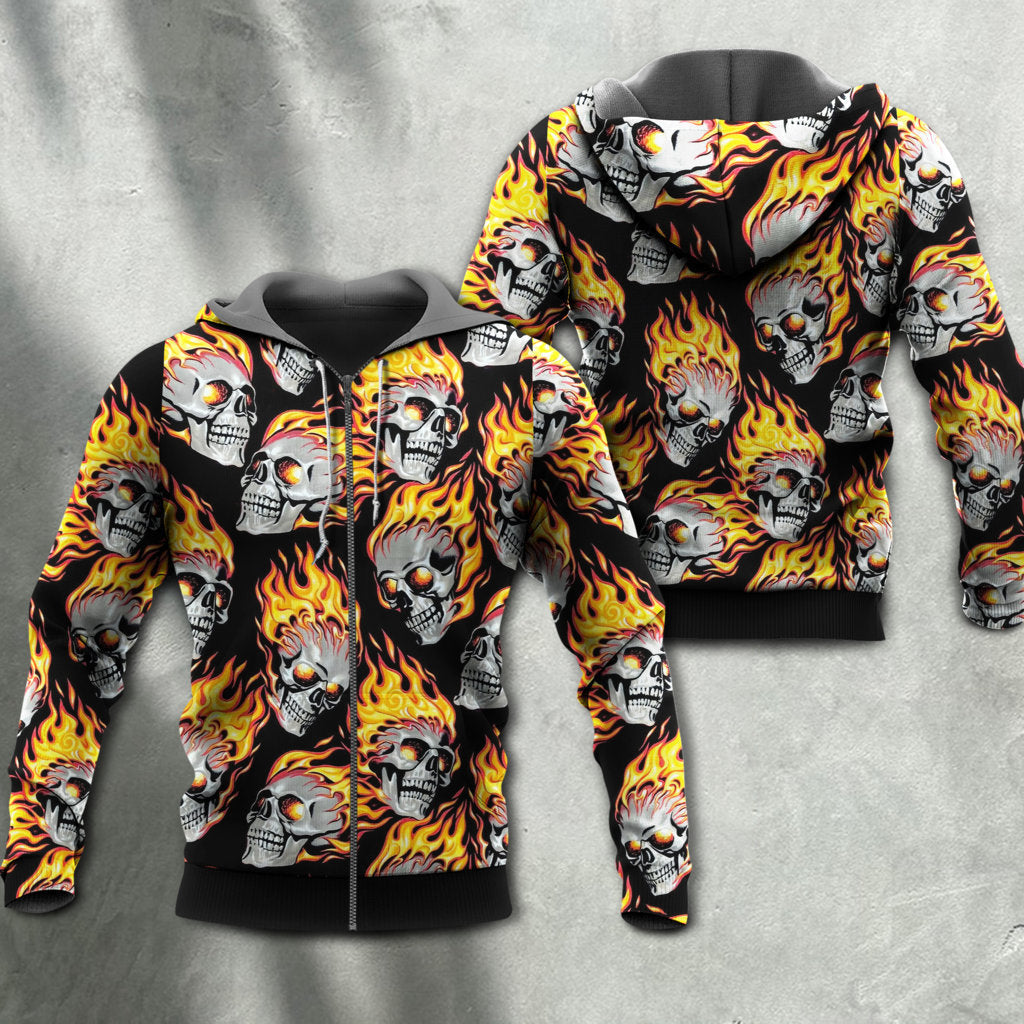 Skull Fire Energy Hoodie For Gothic Streetwear Night Events And Bold Everyday Style