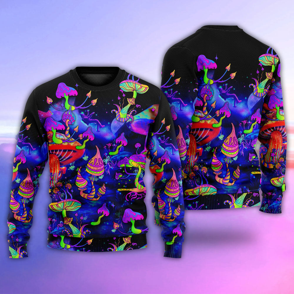 Hippie Mushroom Galaxy Neon Sweater For Colorful Outfits Weekend Events And Thoughtful Gift Giving