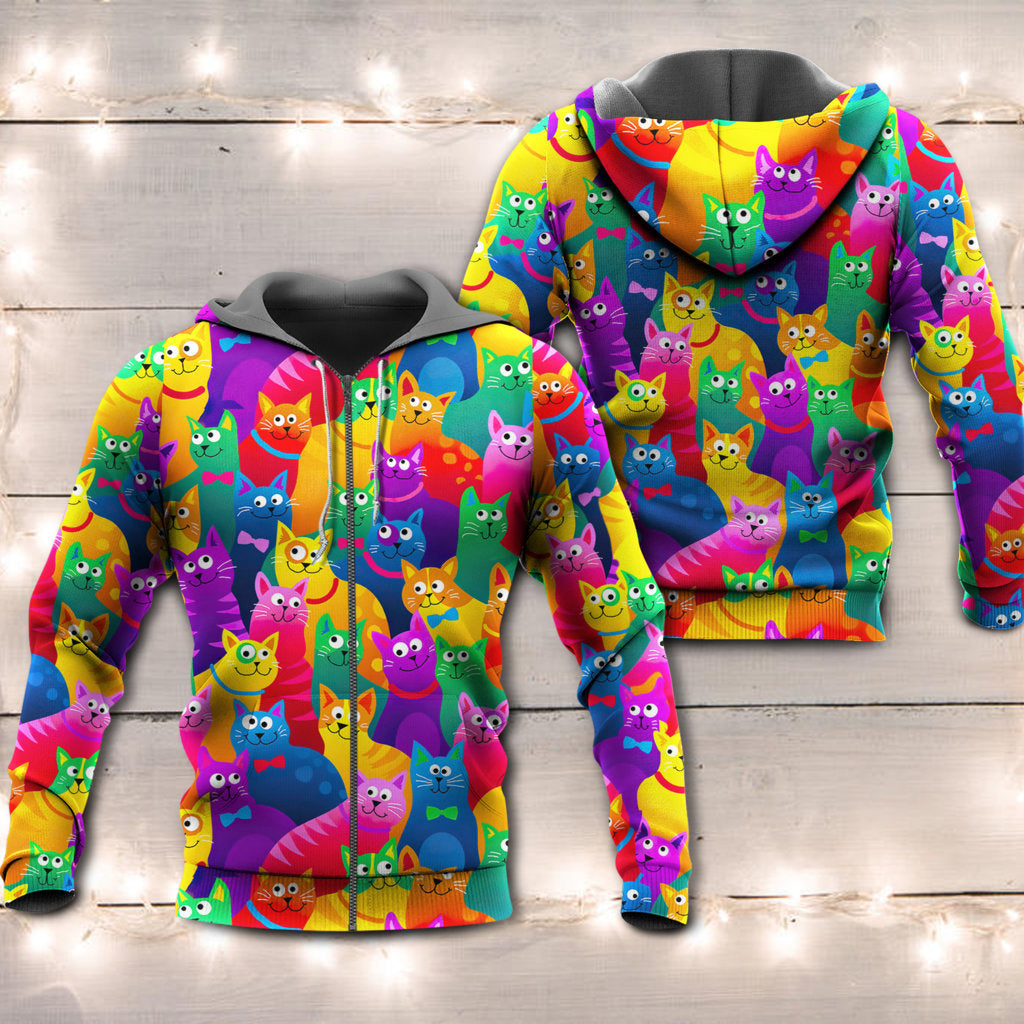 Funny Colorful Cats Hoodie For Casual Outfits Outdoor Trips And Comfortable Layering