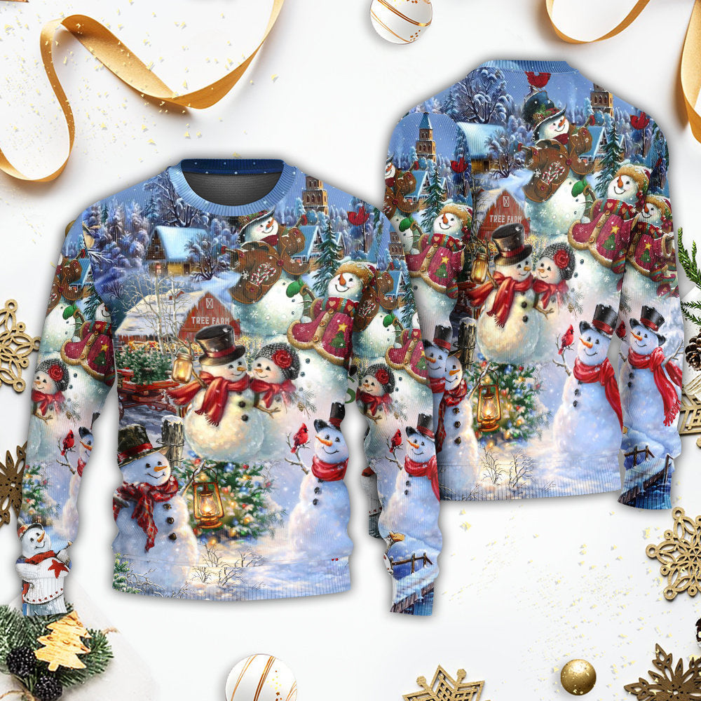 Christmas Snowman Happy Couple Sweater For Family Gatherings Winter Travel And Everyday Seasonal Comfort