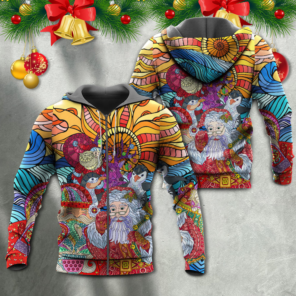 Colorful Christmas Santa Geometry Hoodie For Holiday Vacations Winter Events And Everyday Comfort
