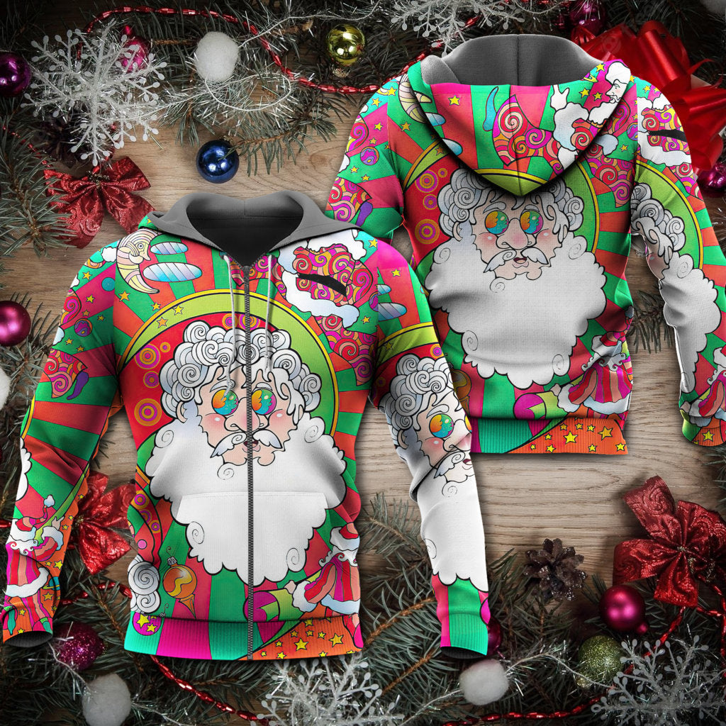 Colorful Hippie Christmas Psychedelic Santa Hoodie For Holiday Parties Weekend Outings And Cheerful Gift Giving