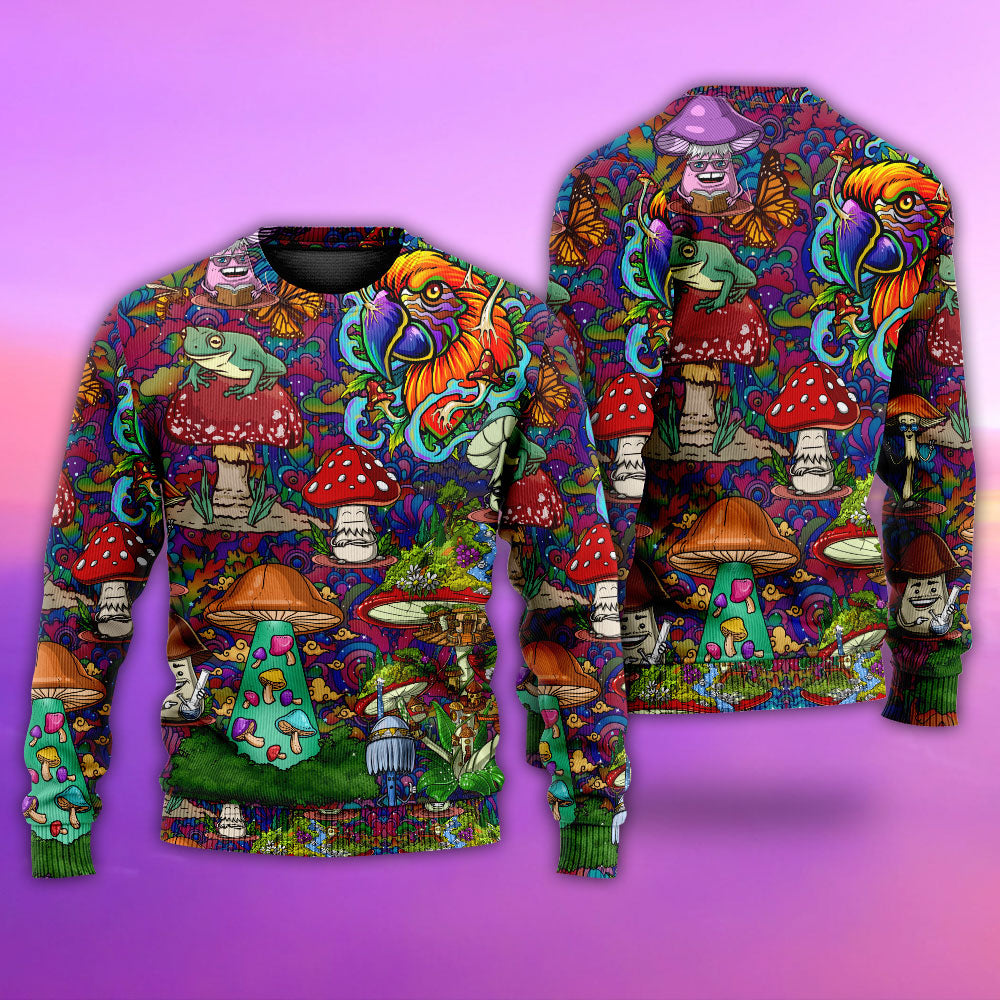 Hippie Mushroom Peace Sweater For Bohemian Style Festivals Travel And Casual Everyday Wear