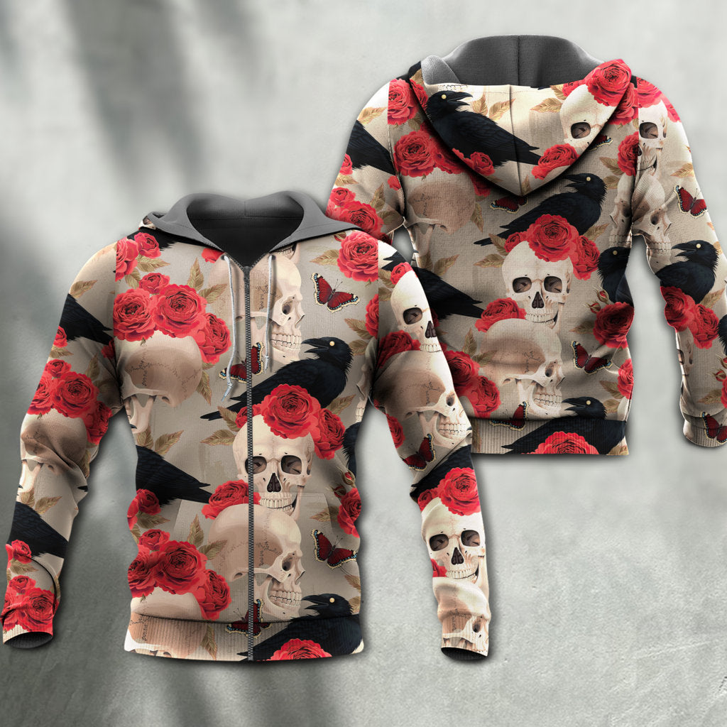 Gothic Skull Rose Raven Hoodie For Gothic Inspired Travel Casual Style And Gift Giving