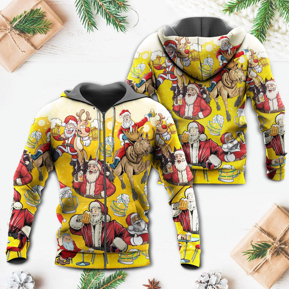 Funny Beer Santa Holiday Hoodie For Christmas Events Holiday Travel And Comfortable Casual Outfits