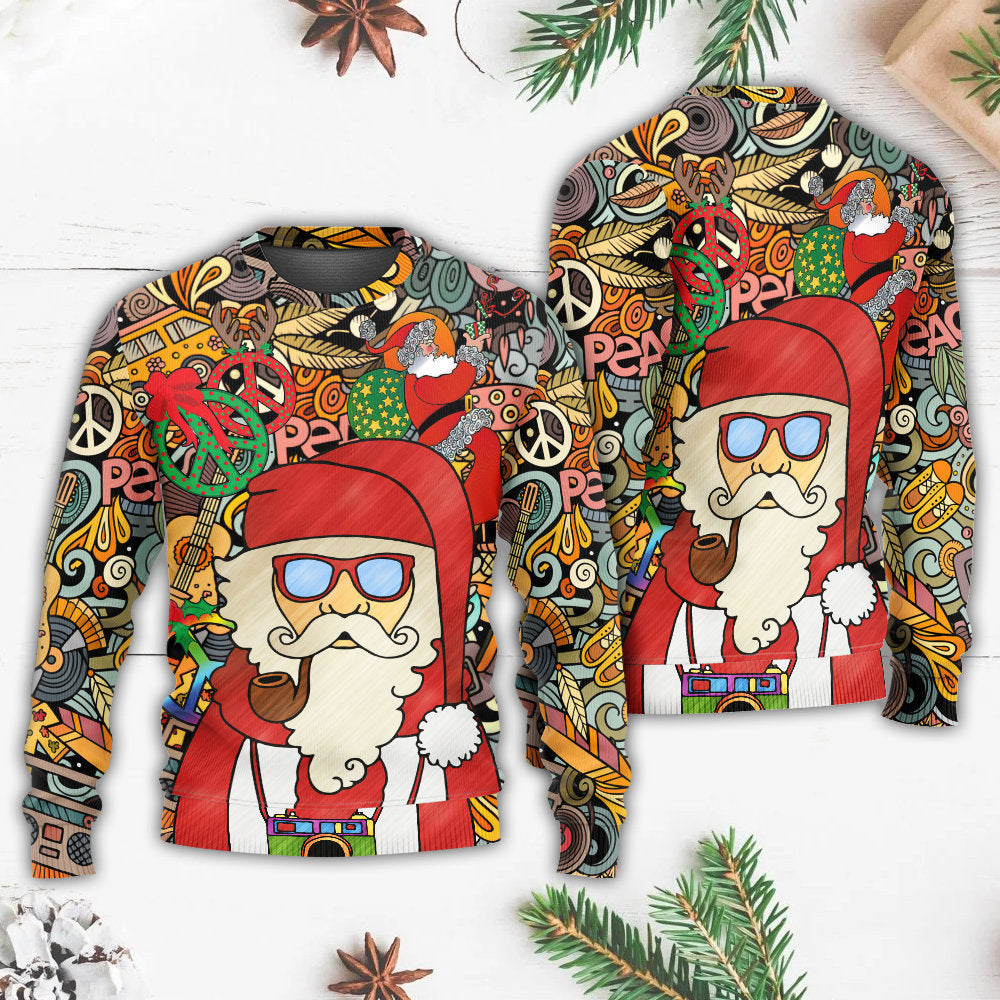 Christmas Hippie Santa And Peace Sweater For Holiday Travel Winter Outings And Cheerful Gift Giving