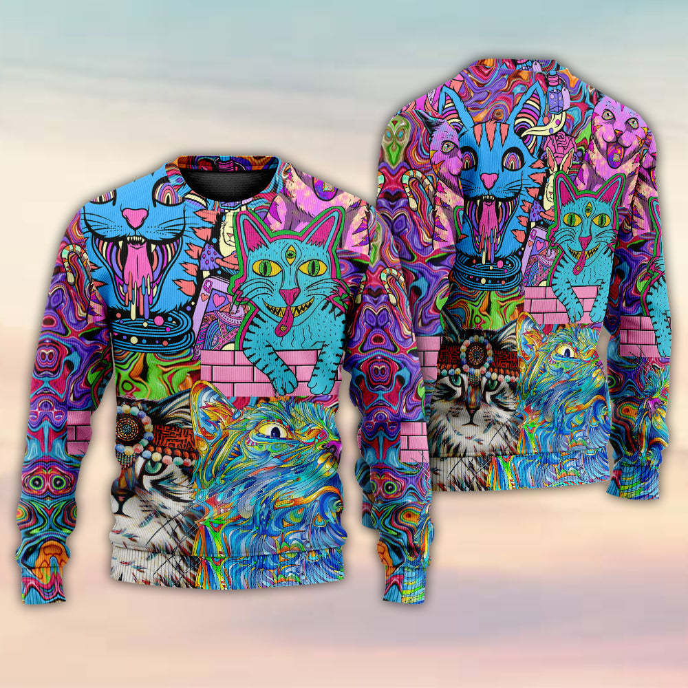 Hippie Cat Colorful World Sweater For Festival Adventures Vacations And Relaxed Daily Styling