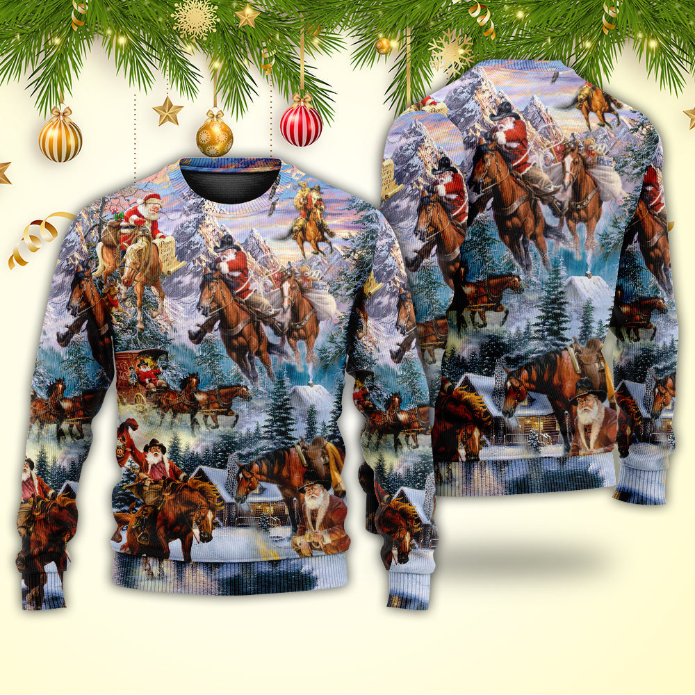 Christmas Santa Riding Horse Snow Mountain Sweater For Festive Parties Family Photos And Comfortable Seasonal Wear