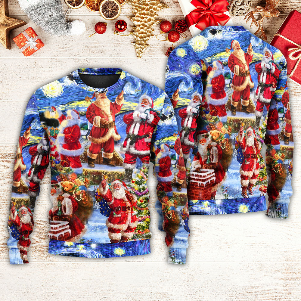 Christmas Santa Snowy Night Merry Xmas Sweater For Holiday Travel Winter Outings And Cheerful Gift Giving