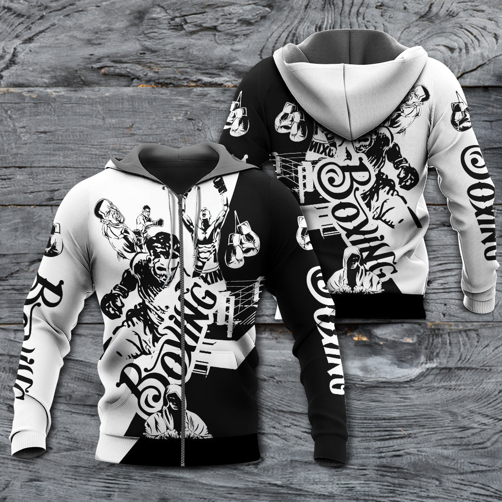 Black White Boxing Spirit Hoodie For Comfortable Daily Outfits Holidays And Casual Wear