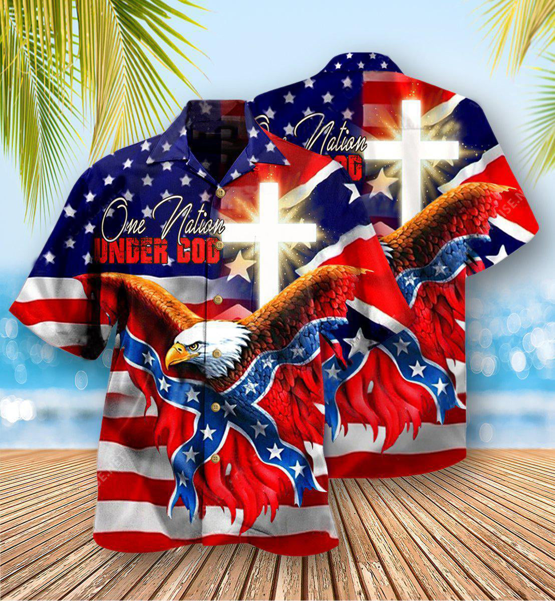 American Nation Faith Patriotism Hawaiian Shirt Pattern View For Lightweight Everyday Style