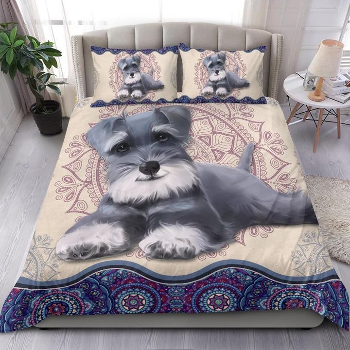 Miniature Schnauzer Dog Goodnight Mandala Bedding Cover For Pet Lover Bedroom Decor