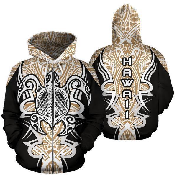 Gold Hawaii Turtle Tribal Armor Hoodie For Ocean Lovers Beach Travel And Relaxed Everyday Style