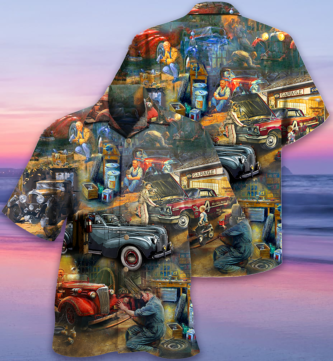 Vintage Classic Car Hawaiian Shirt With Detailed Graphic For Resort Holidays Beach Travel And Relaxed Casual Fashion