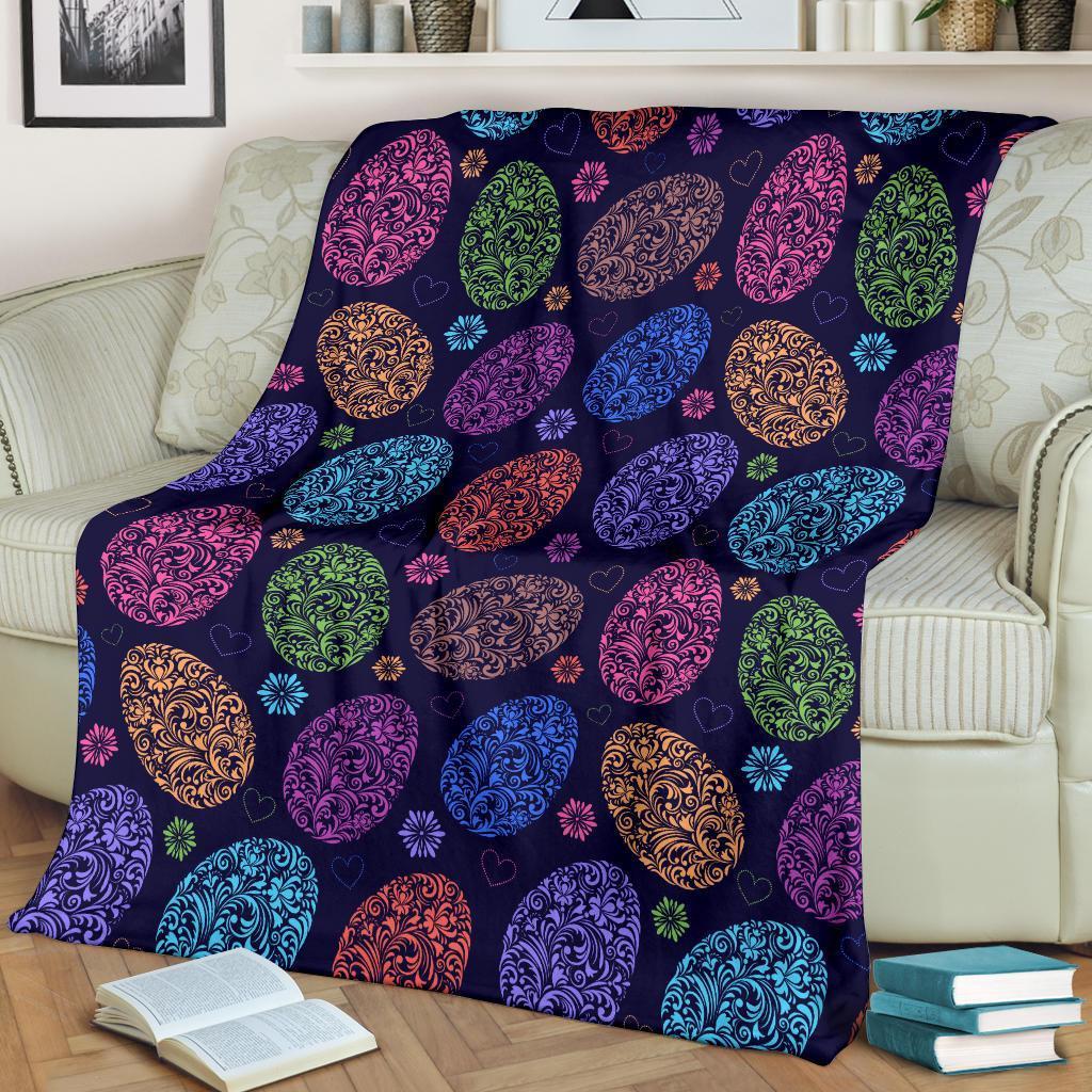 Colorful Easter Egg Pattern Flannel Blanket For Cozy Bedroom Sofa Decor