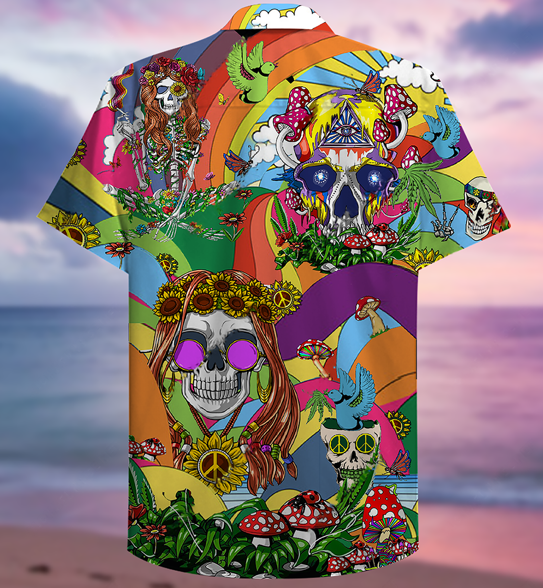 Funny Bohemian Colorful Skull Peace Hawaiian Shirt For Warm Weather Adventures And Everyday Comfort