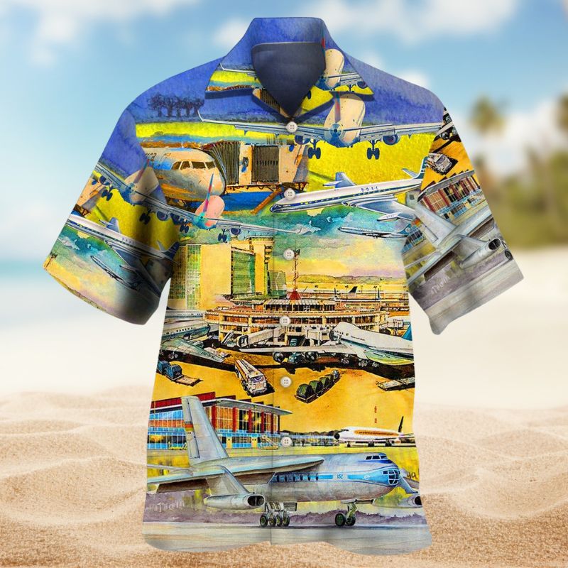 Airplane Airport Hawaiian Shirt For Resort Trips, Coastal Parties, And Warm Weather Style