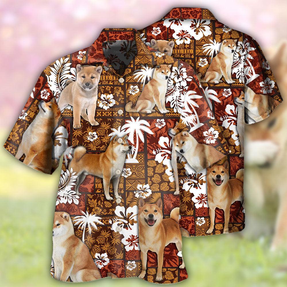 Tropical Dog Akita Hawaiian Shirt Design View For Casual Summer Styling