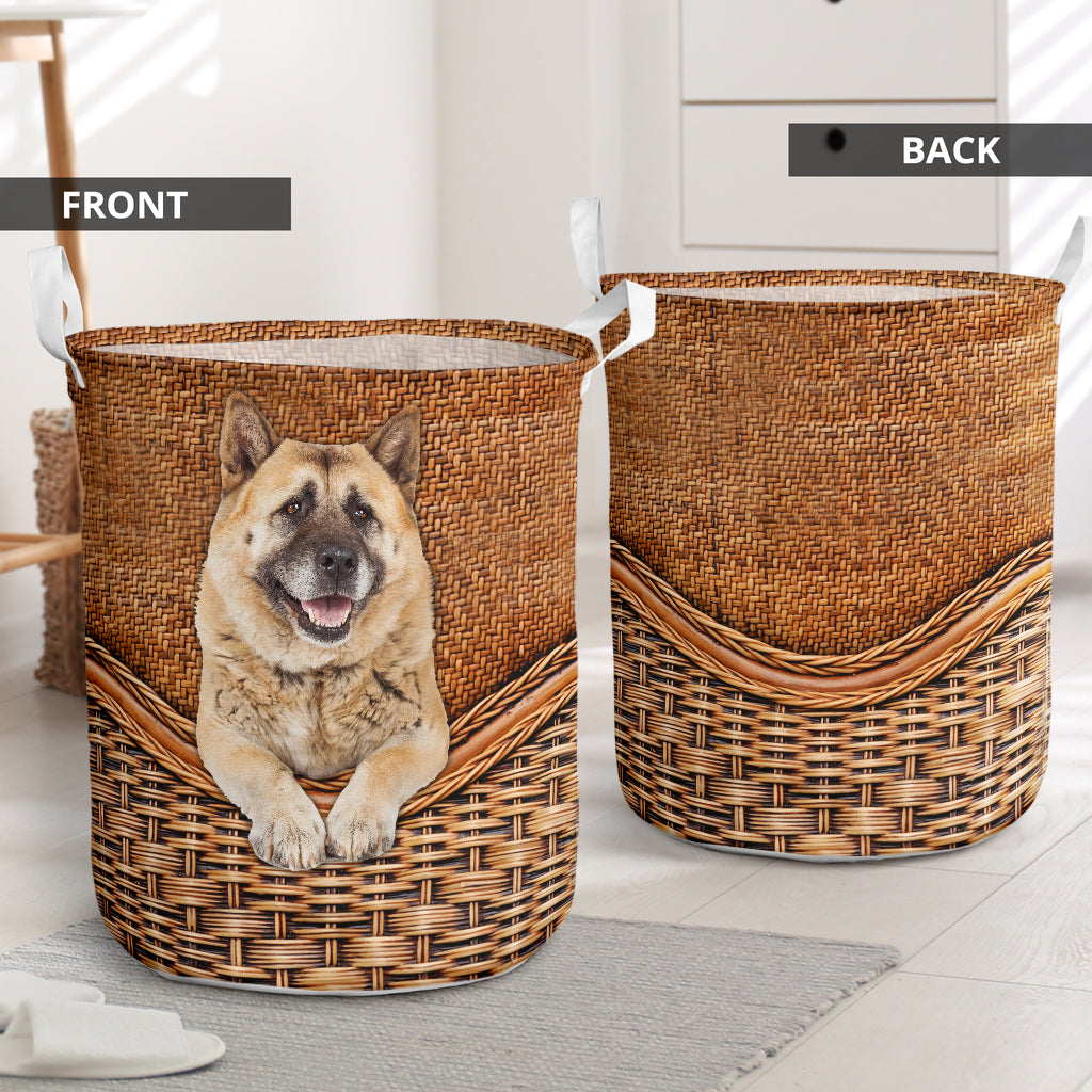 Akita Dog Rattan Texture Laundry Basket For Room Home Organizer
