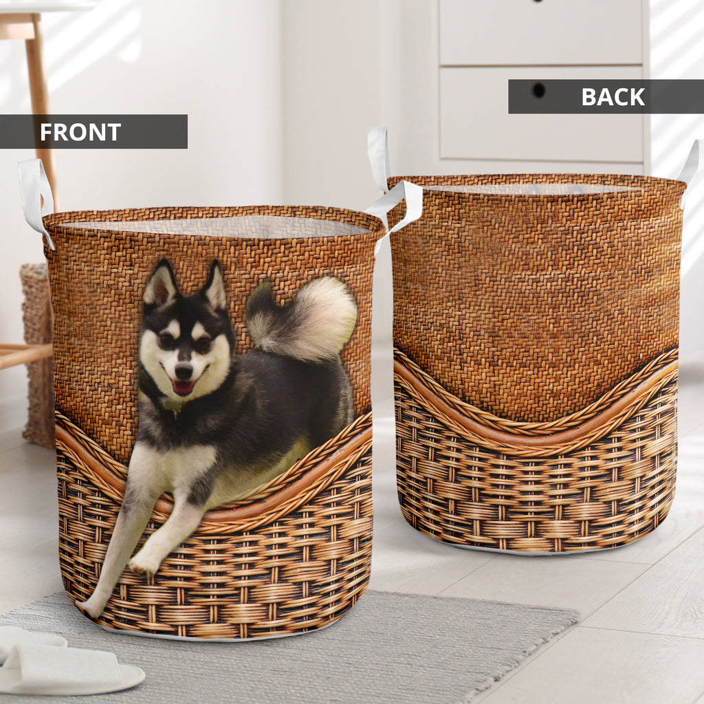 Alaskan Klee Kai Dog Rattan Texture Laundry Basket For Room Home Organizer
