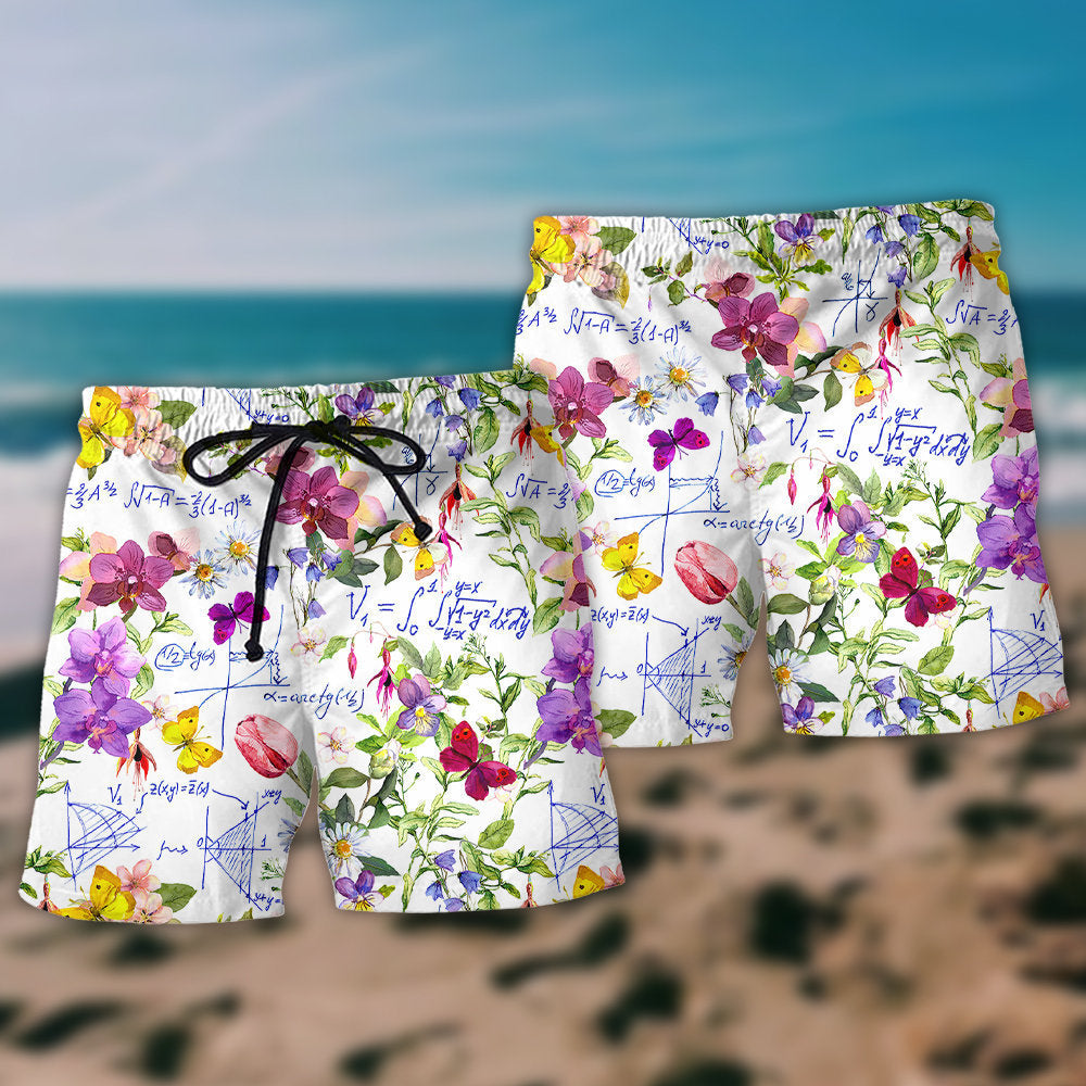I Like Math Floral Creative Beach Shorts Design View For Summer Events And Coastal Getaways