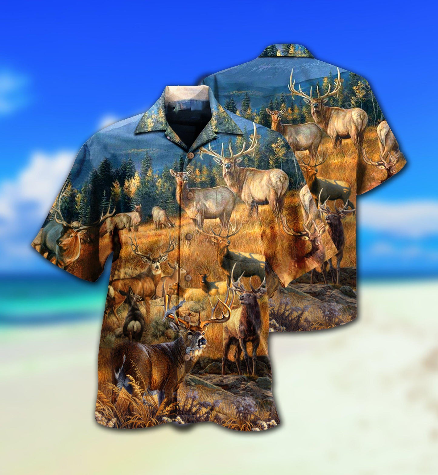 Deer Good Wild Free Hawaiian Shirt Artwork Detail For Resort Trips And Outdoor Activities