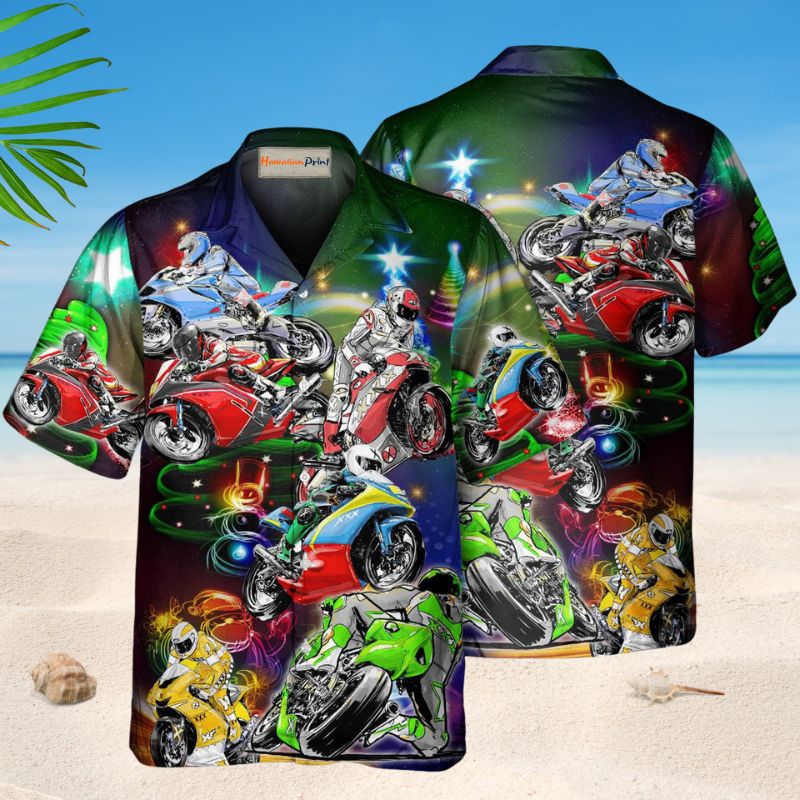 Vibrant Motorcycle Racing Hawaiian Shirt For Racing Fans, Summer Outings, And Relaxed Vacation Wear