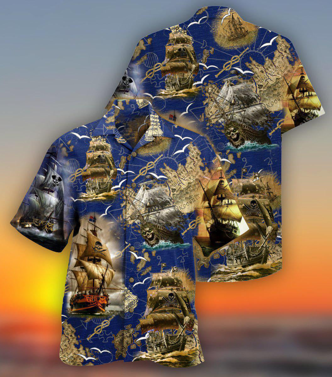 Ship Amazing Nautical Pirate Hawaiian Shirt For Vacation Days And Relaxed Coastal Outings