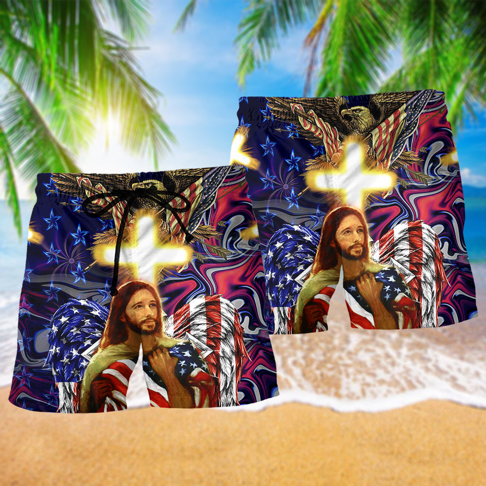 Americana Christian Faith Beach Shorts Pattern Detail For Sunny Day Adventures And Relaxed Casual Wear