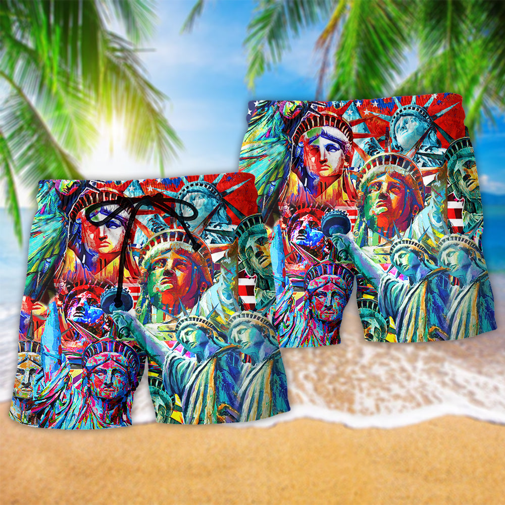 Colorful Liberty Symbol Beach Shorts Artwork View For Seaside Trips And Casual Style
